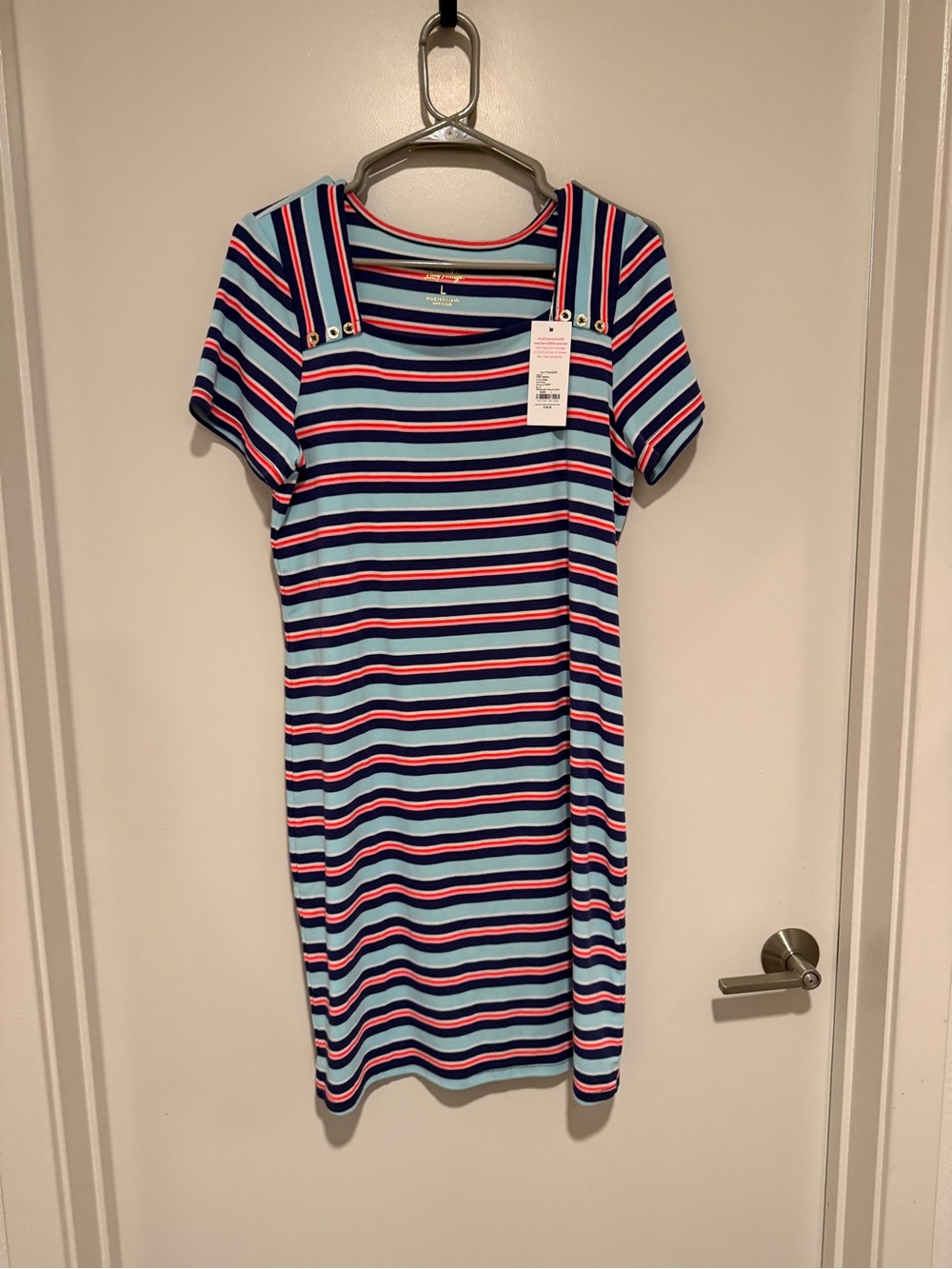 Lilly Pulitzer Striped Short Sleeve Shift Dress - Blue/Pink